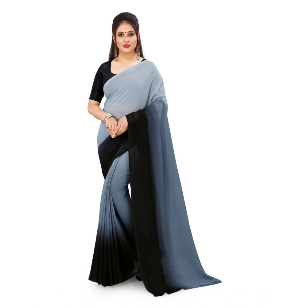 Generic Women's Georgette Printed Saree With Unstitched Blouse (Grey, 5-6 Mtrs) - Noble Nook