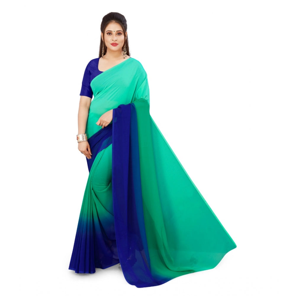 Generic Women's Georgette Printed Saree With Unstitched Blouse (Turquoise Green, 5-6 Mtrs) - Noble Nook