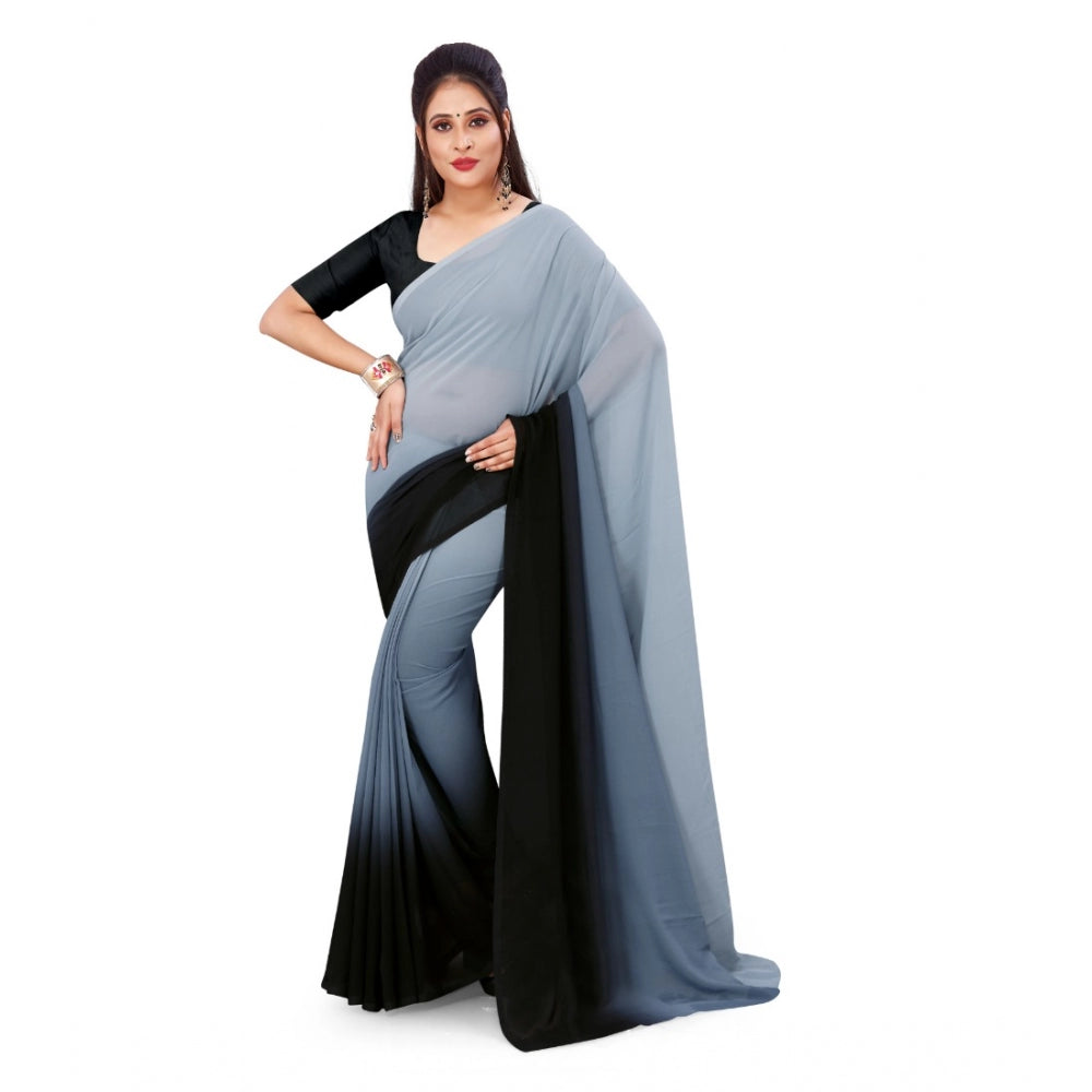 Generic Women's Georgette Printed Saree With Unstitched Blouse (Grey, 5-6 Mtrs) - Noble Nook