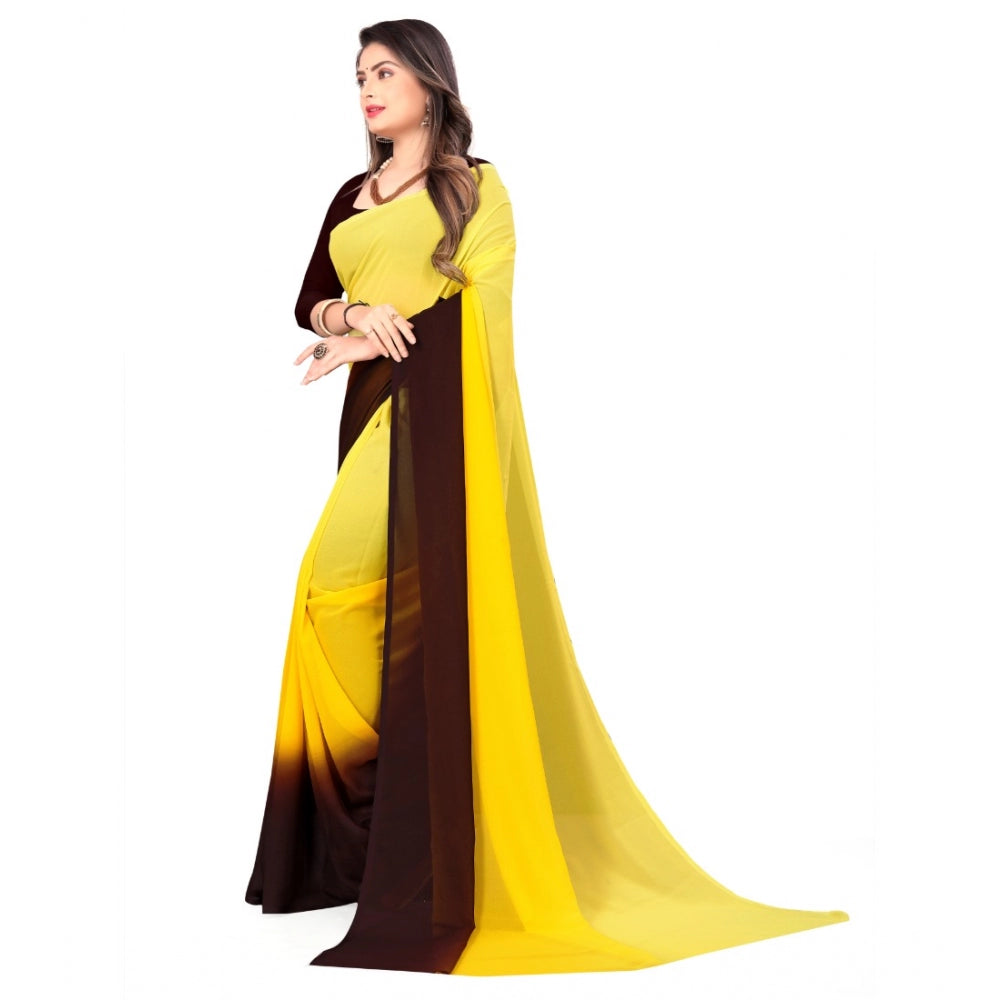 Generic Women's Georgette Printed Saree With Unstitched Blouse (Yellow, 5-6 Mtrs) - Noble Nook