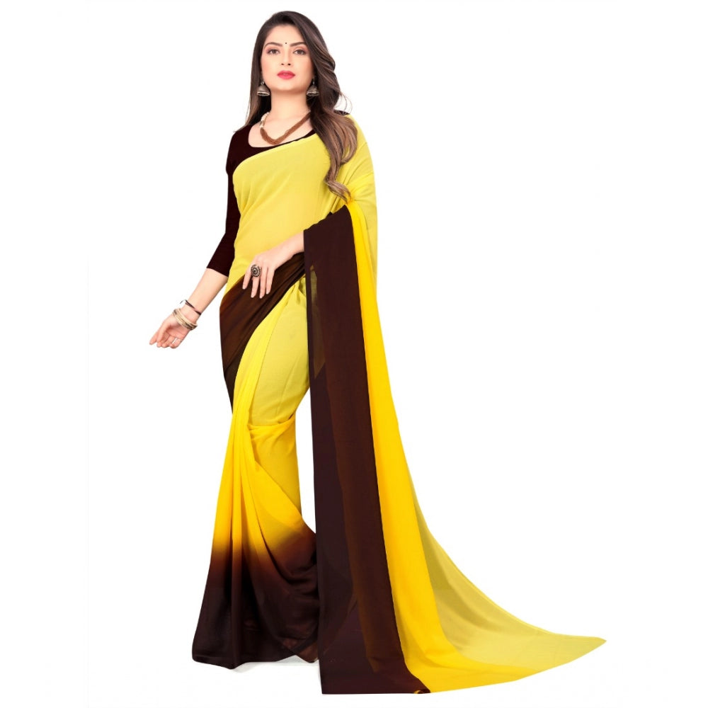 Generic Women's Georgette Printed Saree With Unstitched Blouse (Yellow, 5-6 Mtrs) - Noble Nook