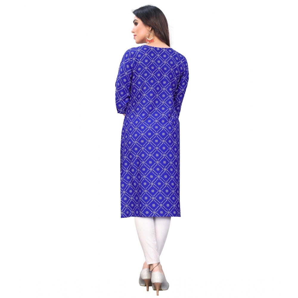 Generic Women's Casual 3/4th Sleeve Bandhani Printed Crepe Kurti (Blue) - Noble Nook