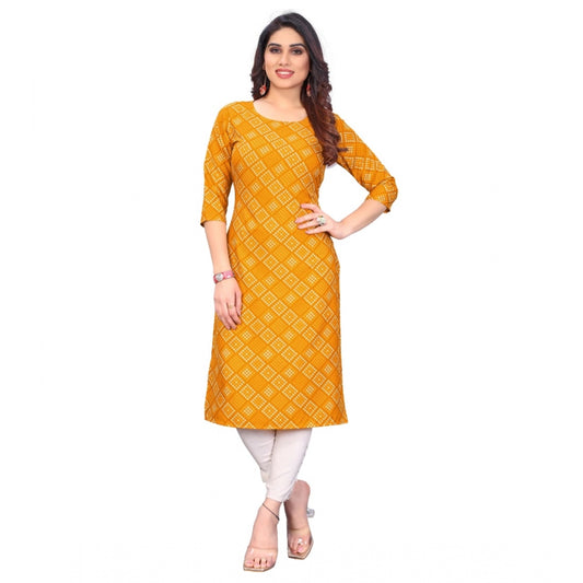 Generic Women's Casual 3/4th Sleeve Bandhani Printed Crepe Kurti (Yellow) - Noble Nook