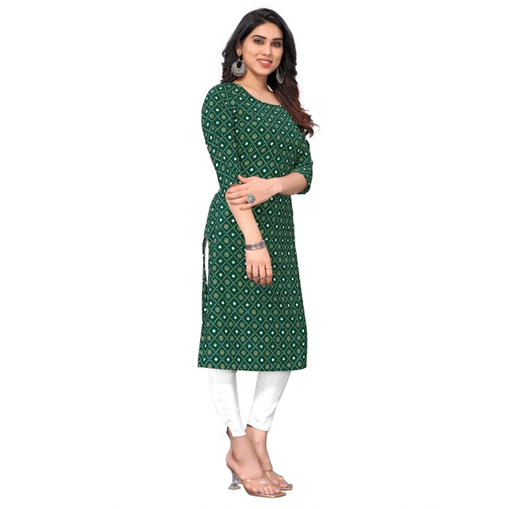 Generic Women's Casual 3/4th Sleeve Bandhani Printed Crepe Kurti (Dark Green) - Noble Nook