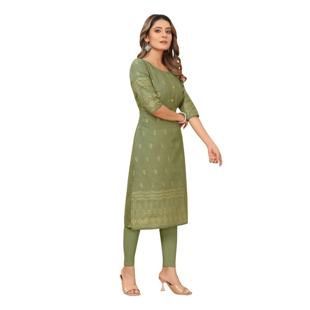 Generic Women's Casual 3/4th Sleeve Foil Gold Printed Ruby Cotton Kurti (Green) - Noble Nook