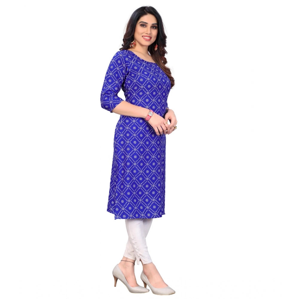 Generic Women's Casual 3/4th Sleeve Bandhani Printed Crepe Kurti (Blue) - Noble Nook