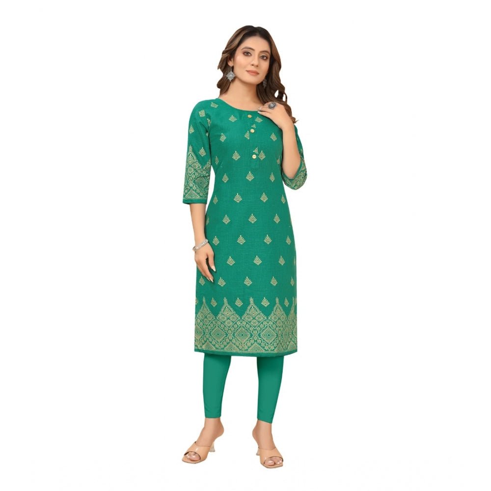 Generic Women's Casual 3/4th Sleeve Foil Gold Printed Ruby Cotton Kurti (Green) - Noble Nook