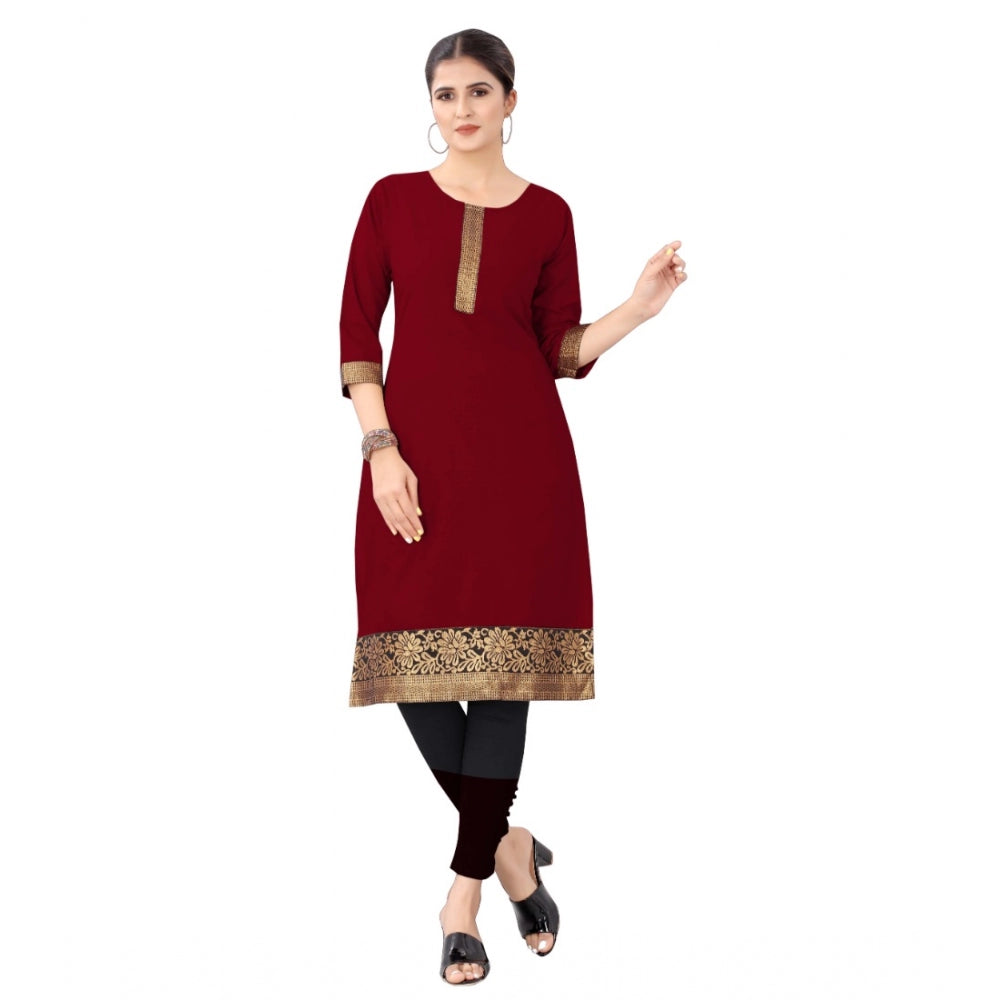 Generic Women's Casual 3/4th Sleeve Solid Cotton Kurti (Maroon) - Noble Nook