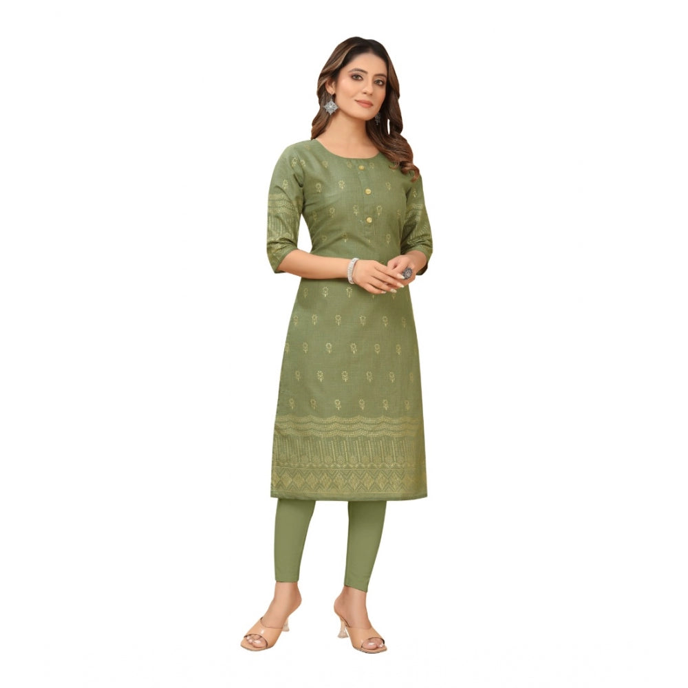 Generic Women's Casual 3/4th Sleeve Foil Gold Printed Ruby Cotton Kurti (Green) - Noble Nook