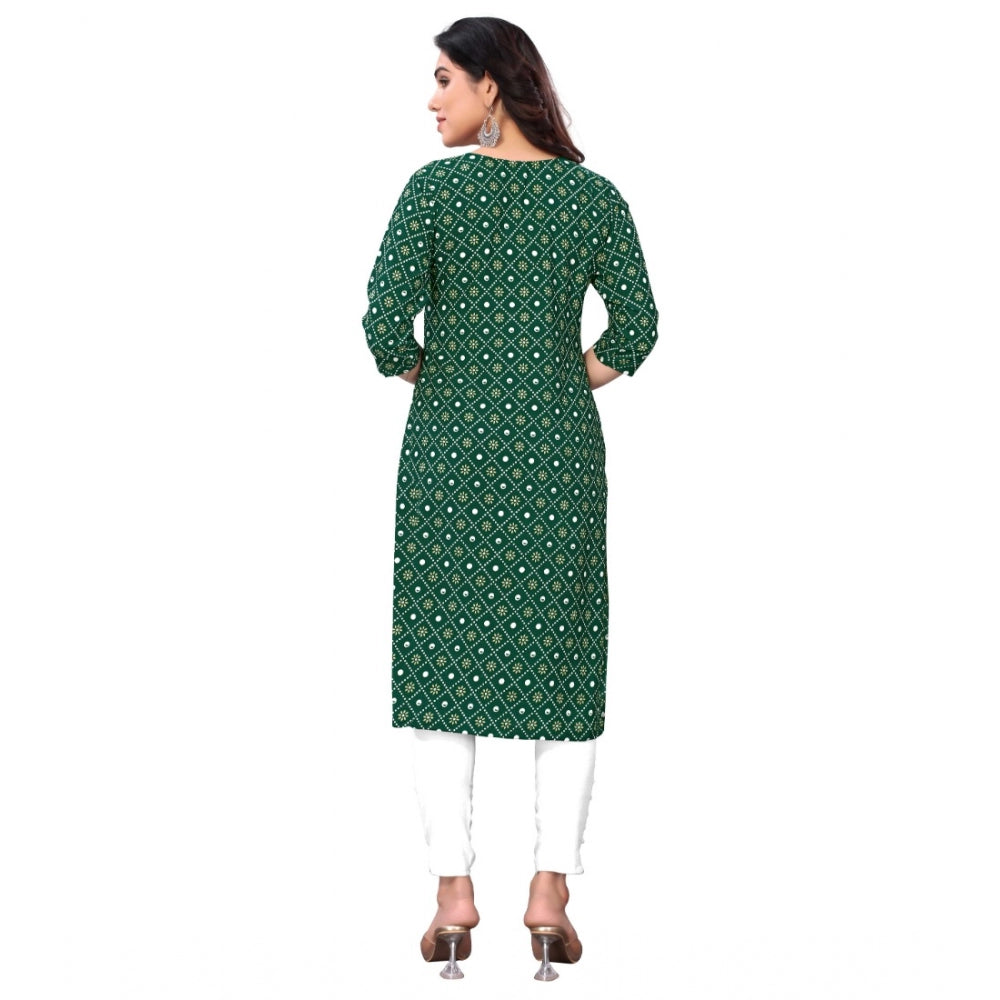 Generic Women's Casual 3/4th Sleeve Bandhani Printed Crepe Kurti (Dark Green) - Noble Nook