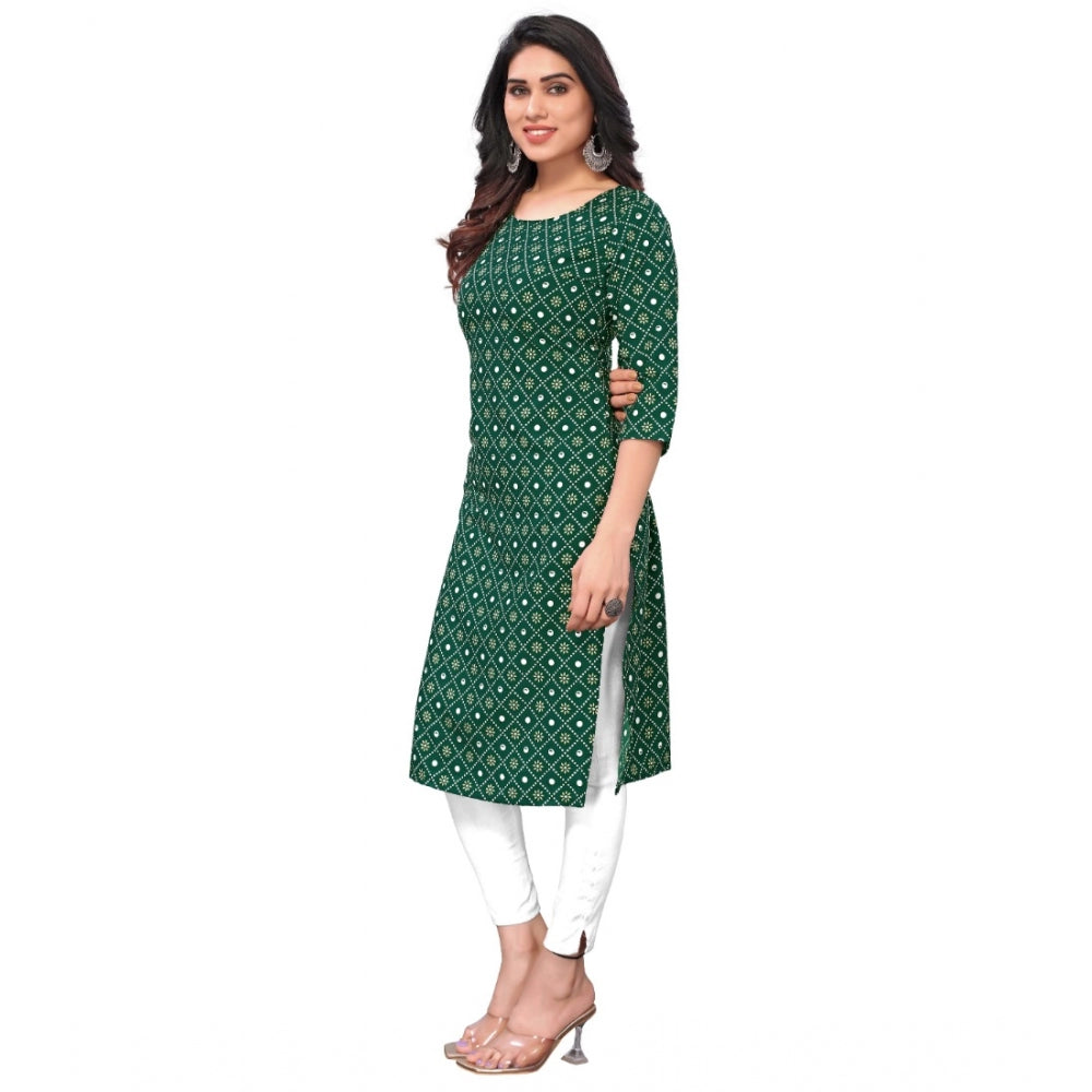 Generic Women's Casual 3/4th Sleeve Bandhani Printed Crepe Kurti (Dark Green) - Noble Nook