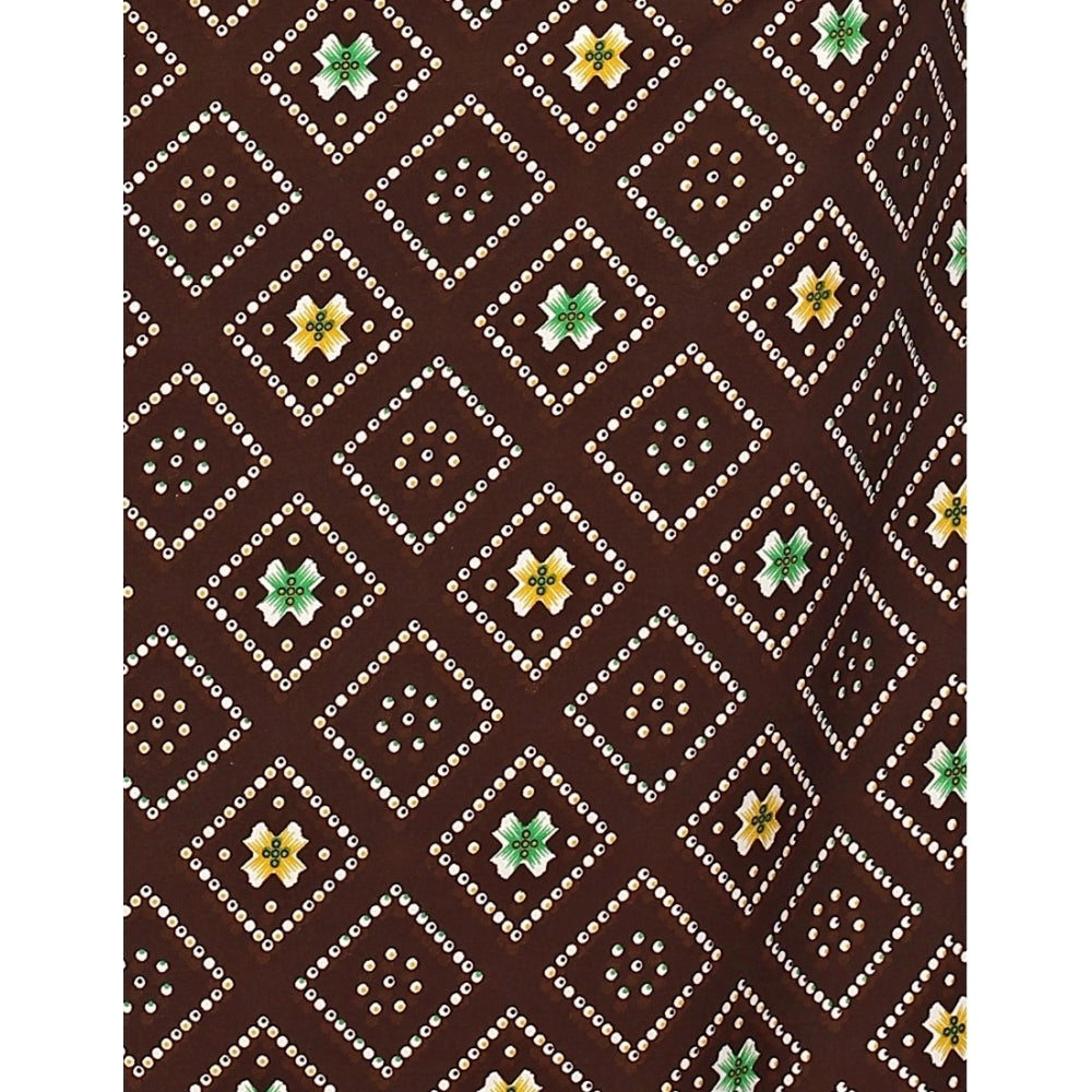 Generic Women's Casual 3/4th Sleeve Bandhani Printed Crepe Kurti (Brown) - Noble Nook