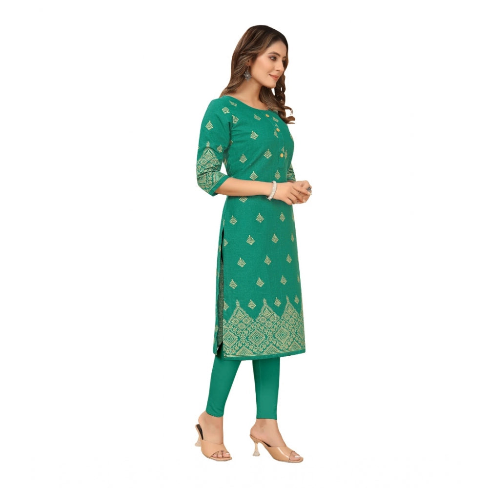 Generic Women's Casual 3/4th Sleeve Foil Gold Printed Ruby Cotton Kurti (Green) - Noble Nook