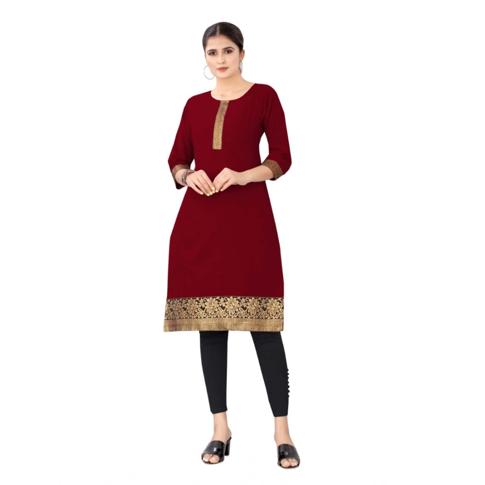 Generic Women's Casual 3/4th Sleeve Solid Cotton Kurti (Maroon) - Noble Nook