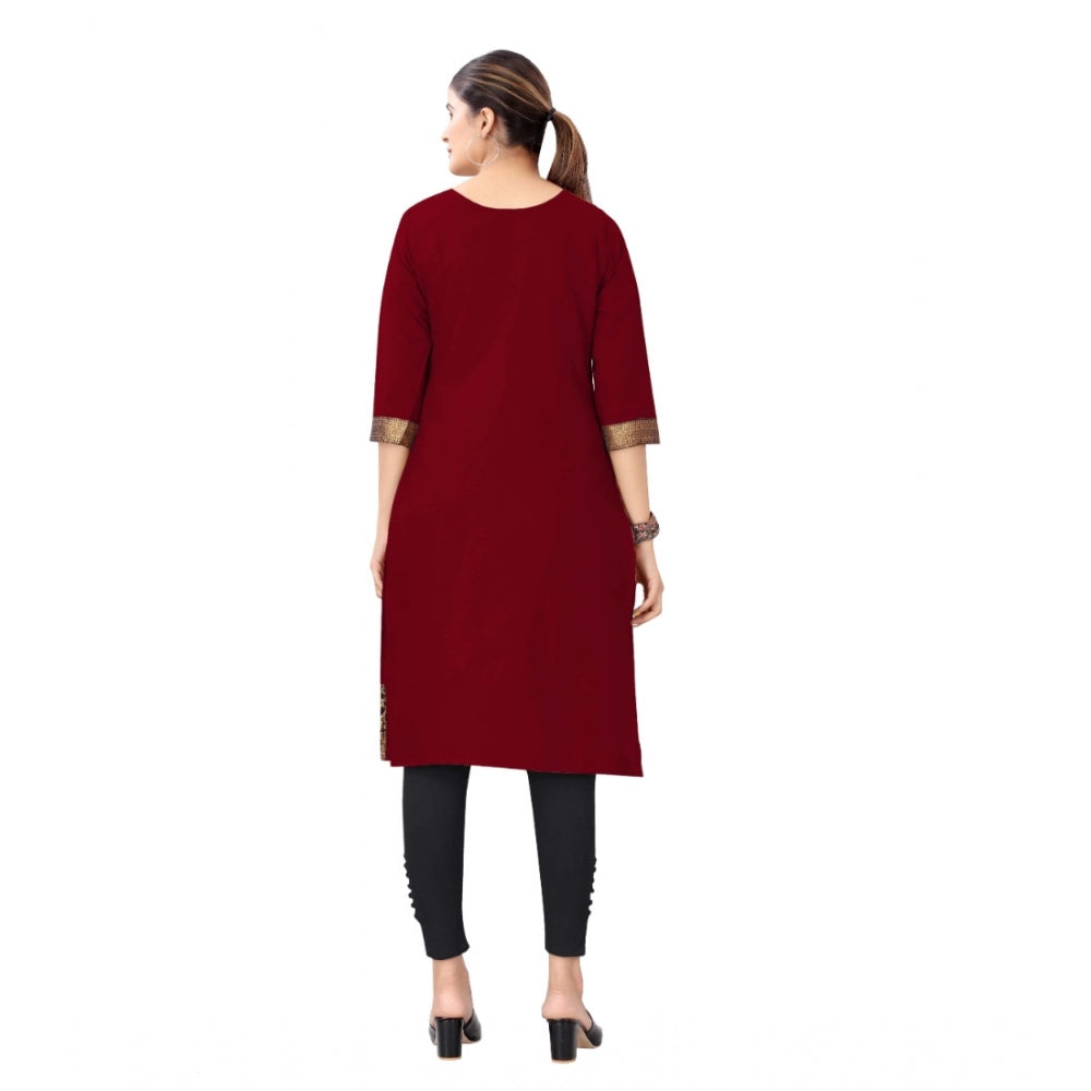 Generic Women's Casual 3/4th Sleeve Solid Cotton Kurti (Maroon) - Noble Nook