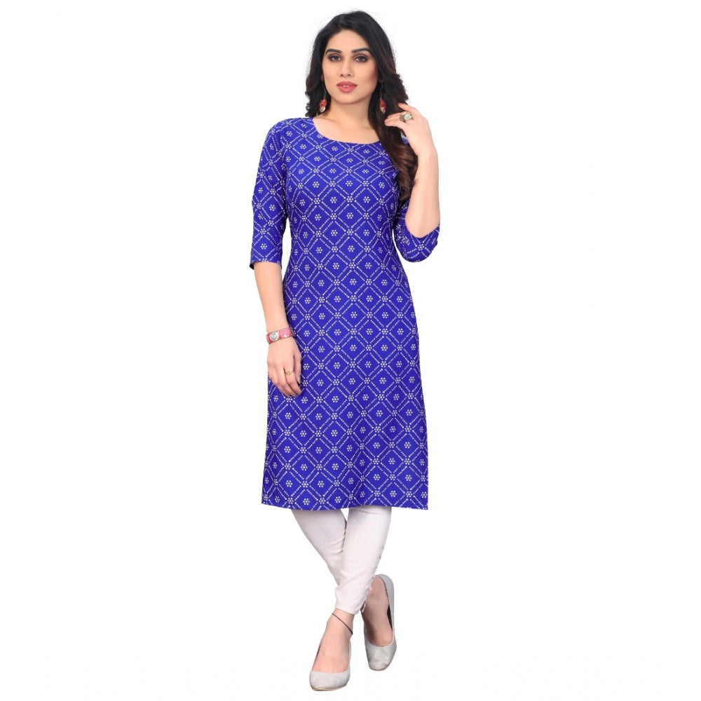 Generic Women's Casual 3/4th Sleeve Bandhani Printed Crepe Kurti (Blue) - Noble Nook