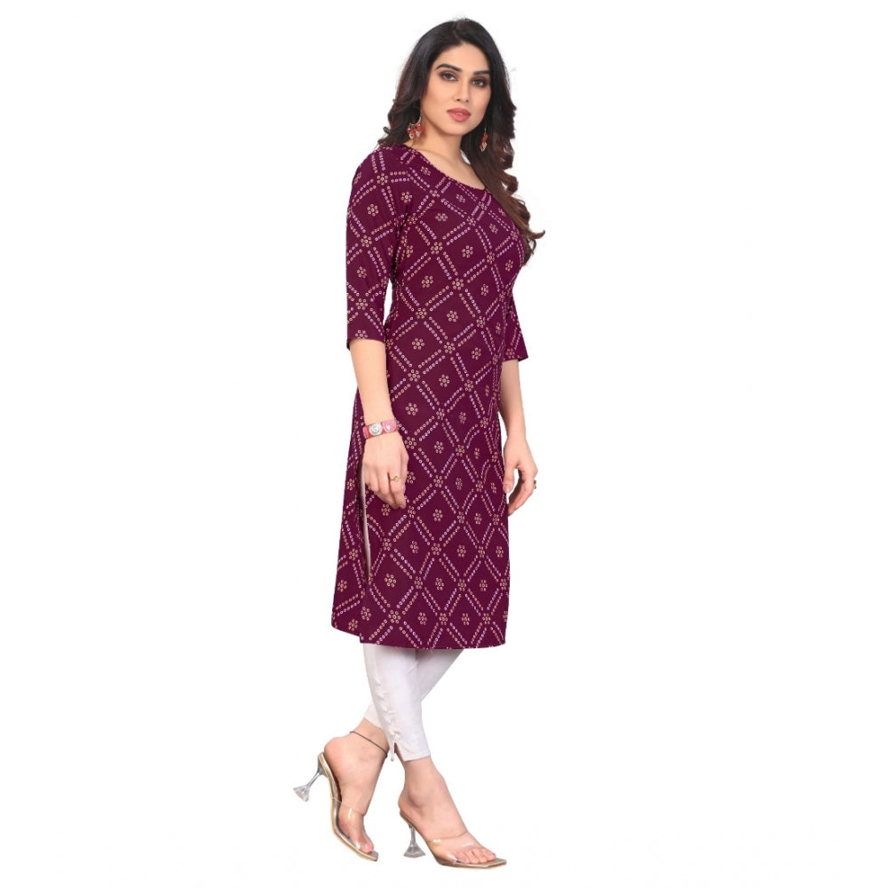 Generic Women's Casual 3/4th Sleeve Bandhani Printed Crepe Kurti (Wine) - Noble Nook