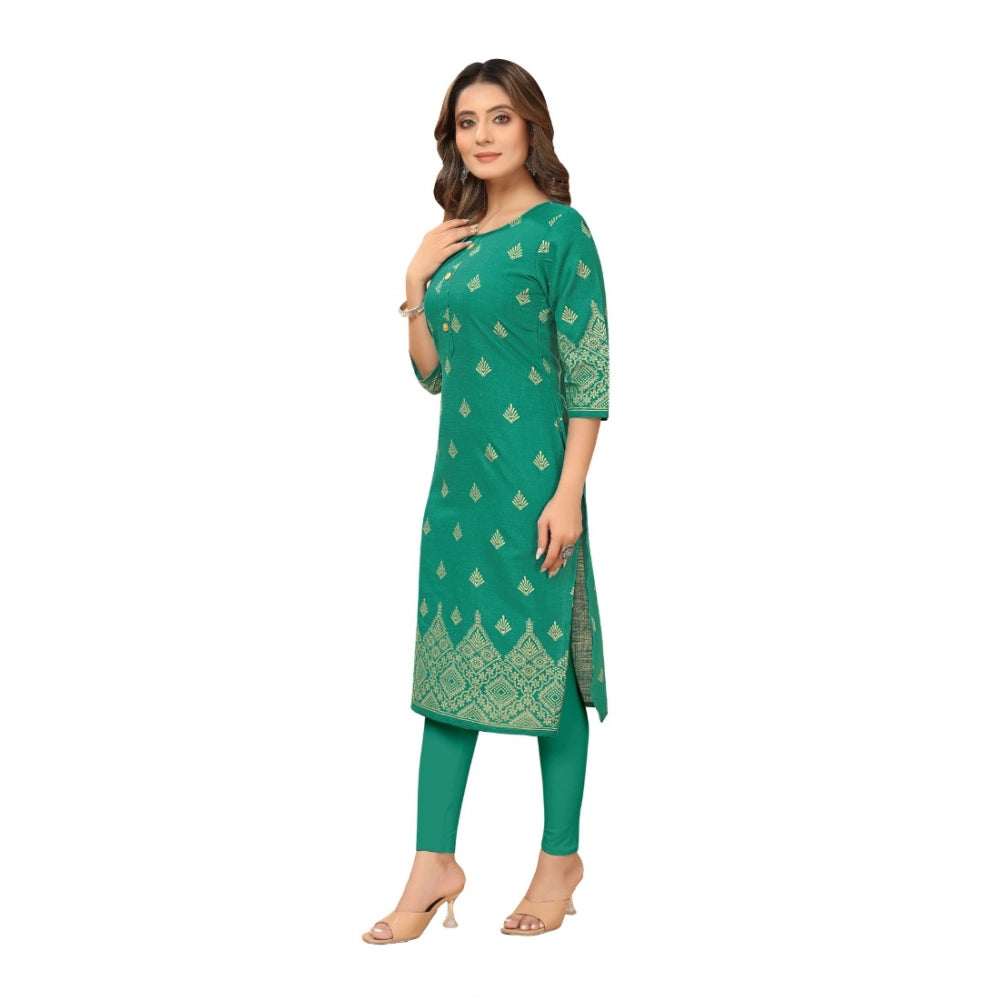 Generic Women's Casual 3/4th Sleeve Foil Gold Printed Ruby Cotton Kurti (Green) - Noble Nook