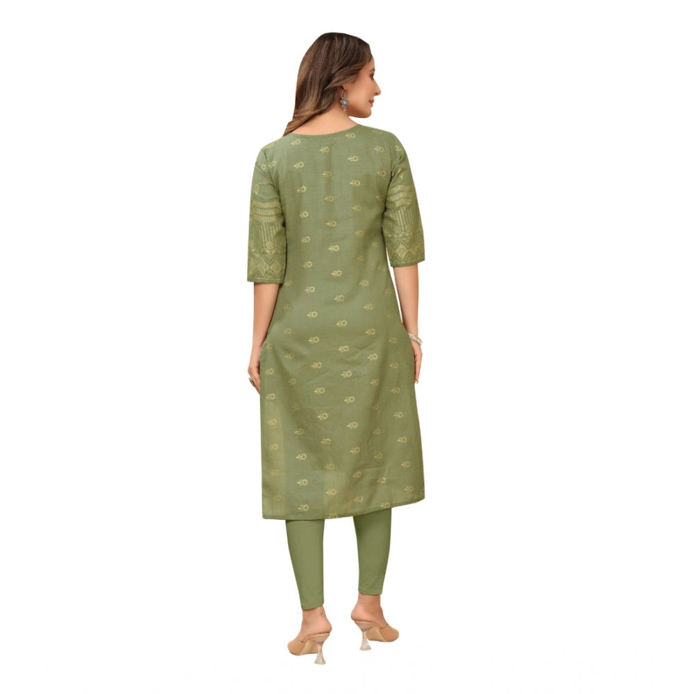 Generic Women's Casual 3/4th Sleeve Foil Gold Printed Ruby Cotton Kurti (Green) - Noble Nook