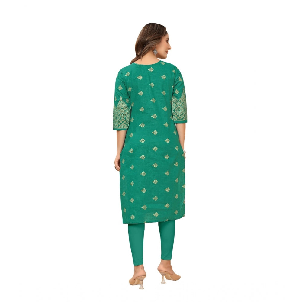 Generic Women's Casual 3/4th Sleeve Foil Gold Printed Ruby Cotton Kurti (Green) - Noble Nook