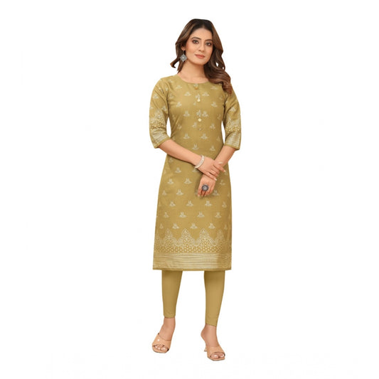 Generic Women's Casual 3/4th Sleeve Foil Gold Printed Ruby Cotton Kurti (Mustard) - Noble Nook