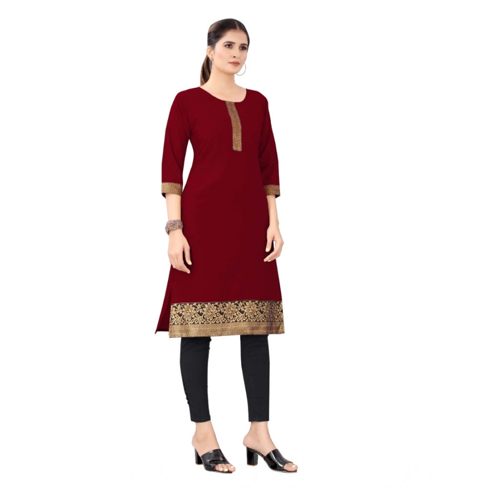 Generic Women's Casual 3/4th Sleeve Solid Cotton Kurti (Maroon) - Noble Nook