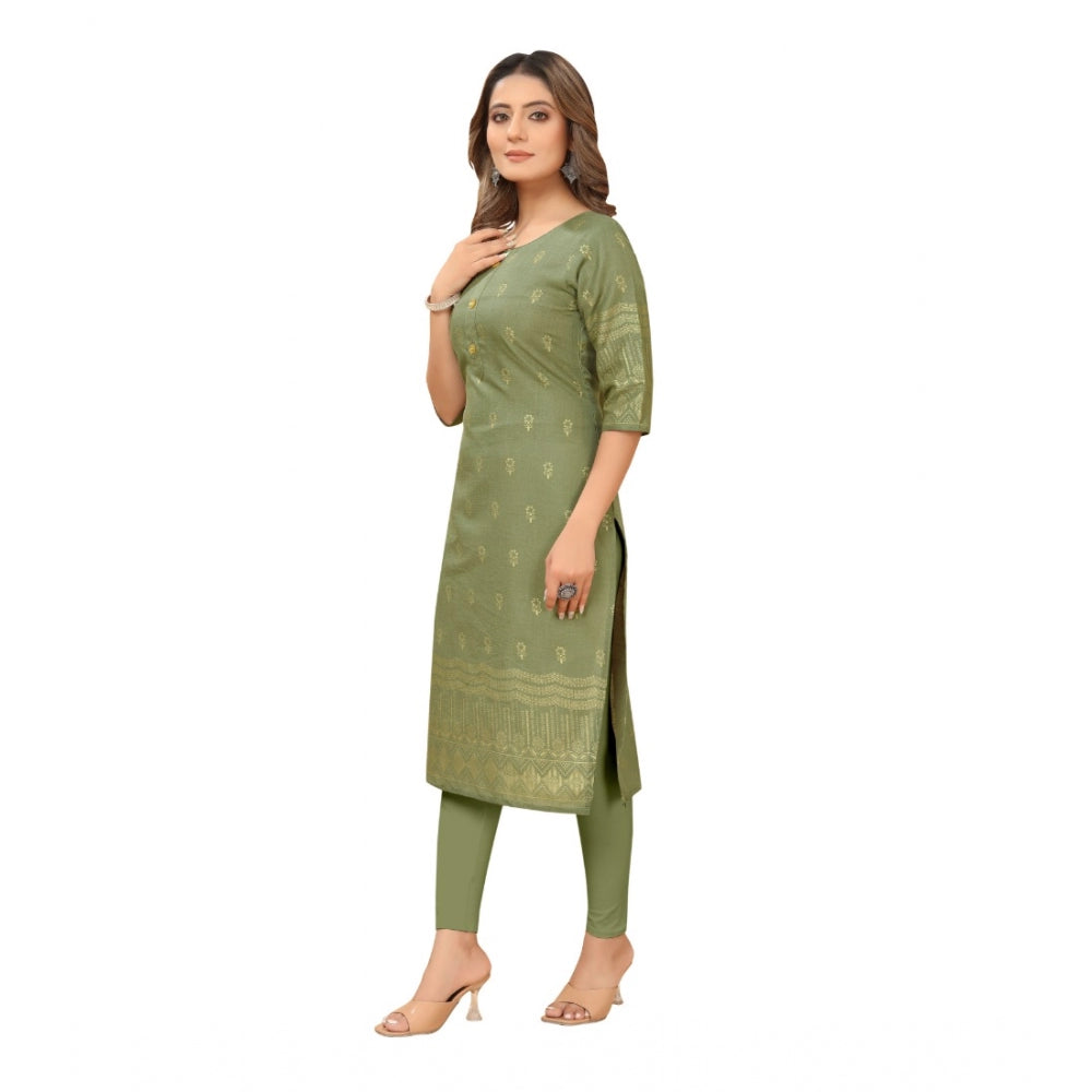 Generic Women's Casual 3/4th Sleeve Foil Gold Printed Ruby Cotton Kurti (Green) - Noble Nook