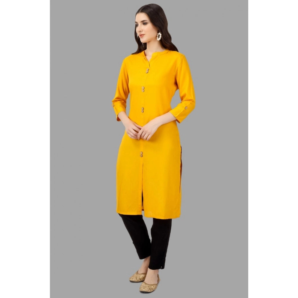 Generic Women's Solid Calf Length Rayon Kurti (Yellow) - Noble Nook