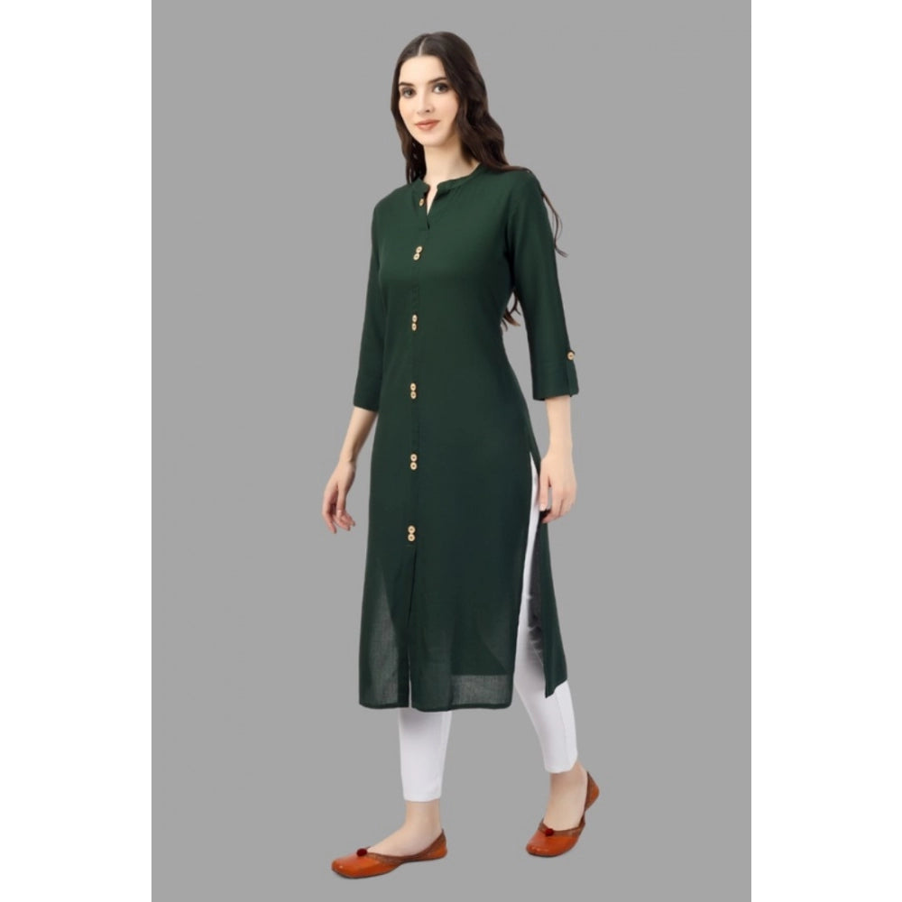 Generic Women's Solid Calf Length Rayon Kurti (Green) - Noble Nook