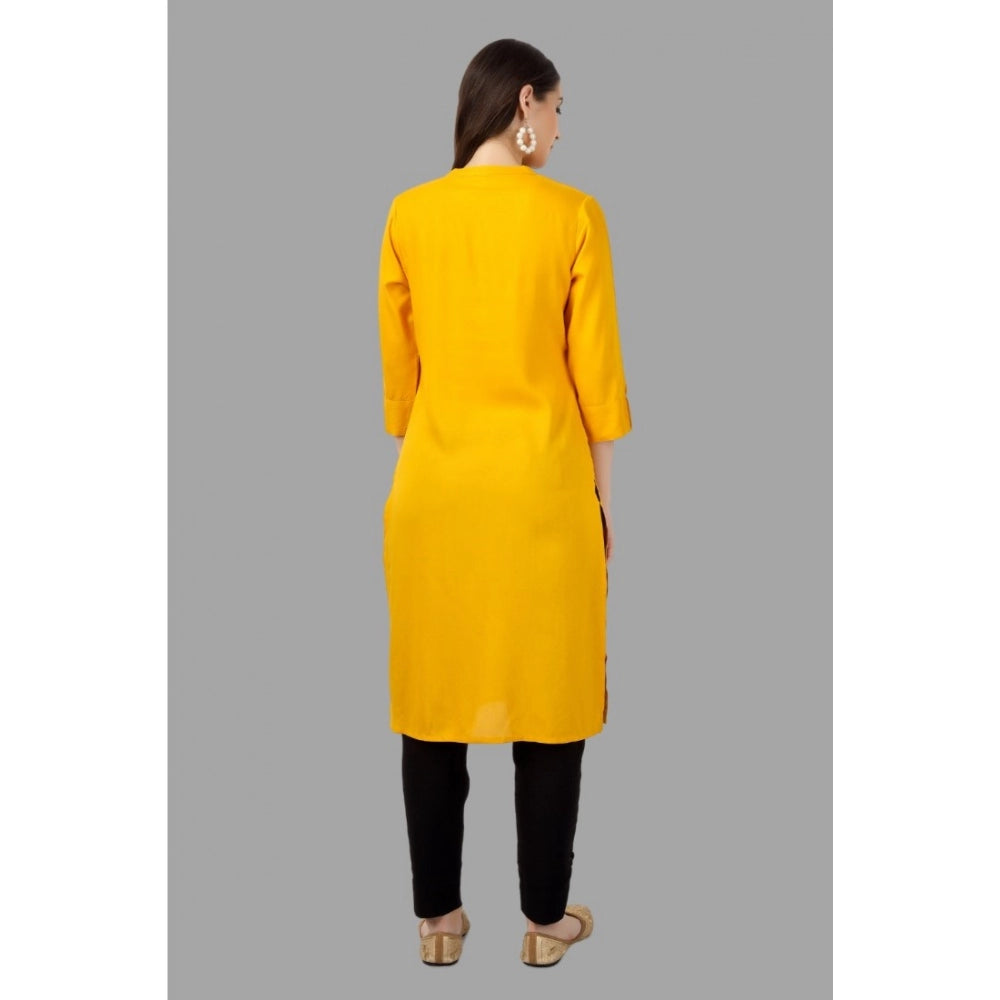 Generic Women's Solid Calf Length Rayon Kurti (Yellow) - Noble Nook