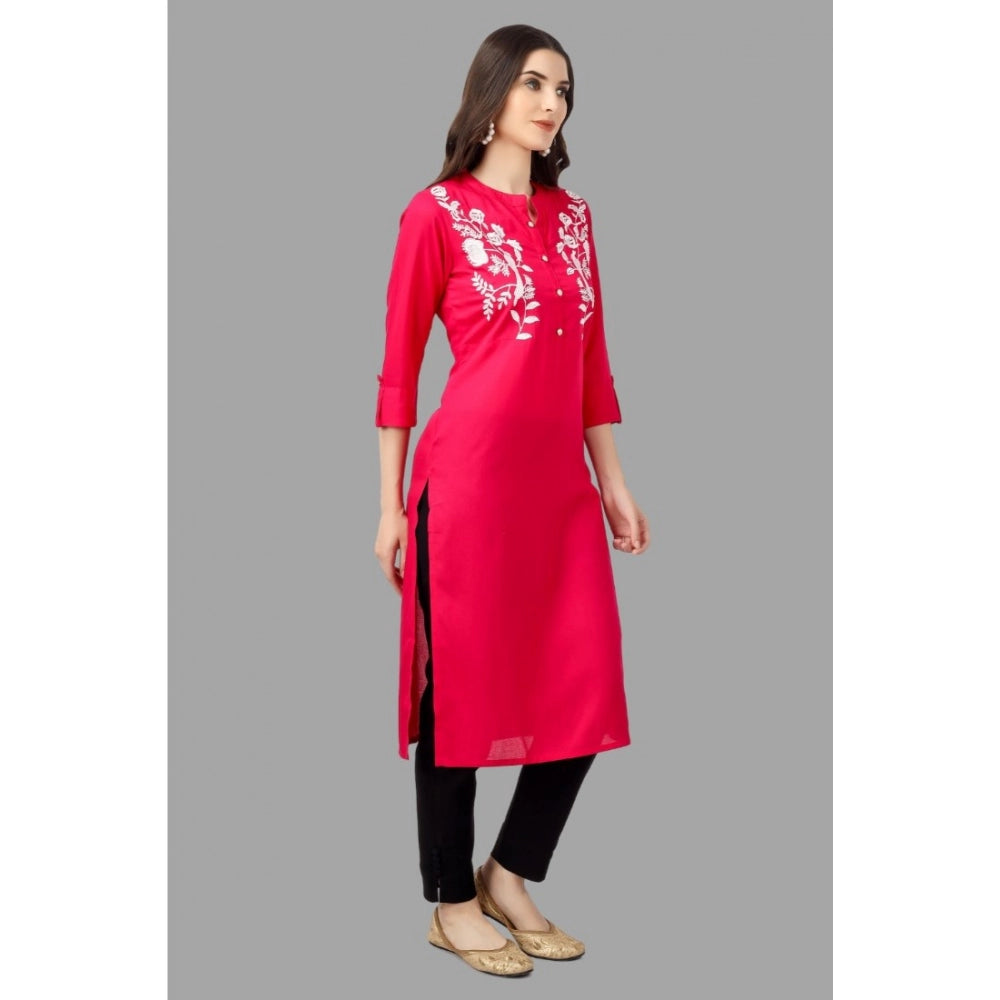 Generic Women's Embroidered Calf Length Rayon Kurti (Pink) - Noble Nook