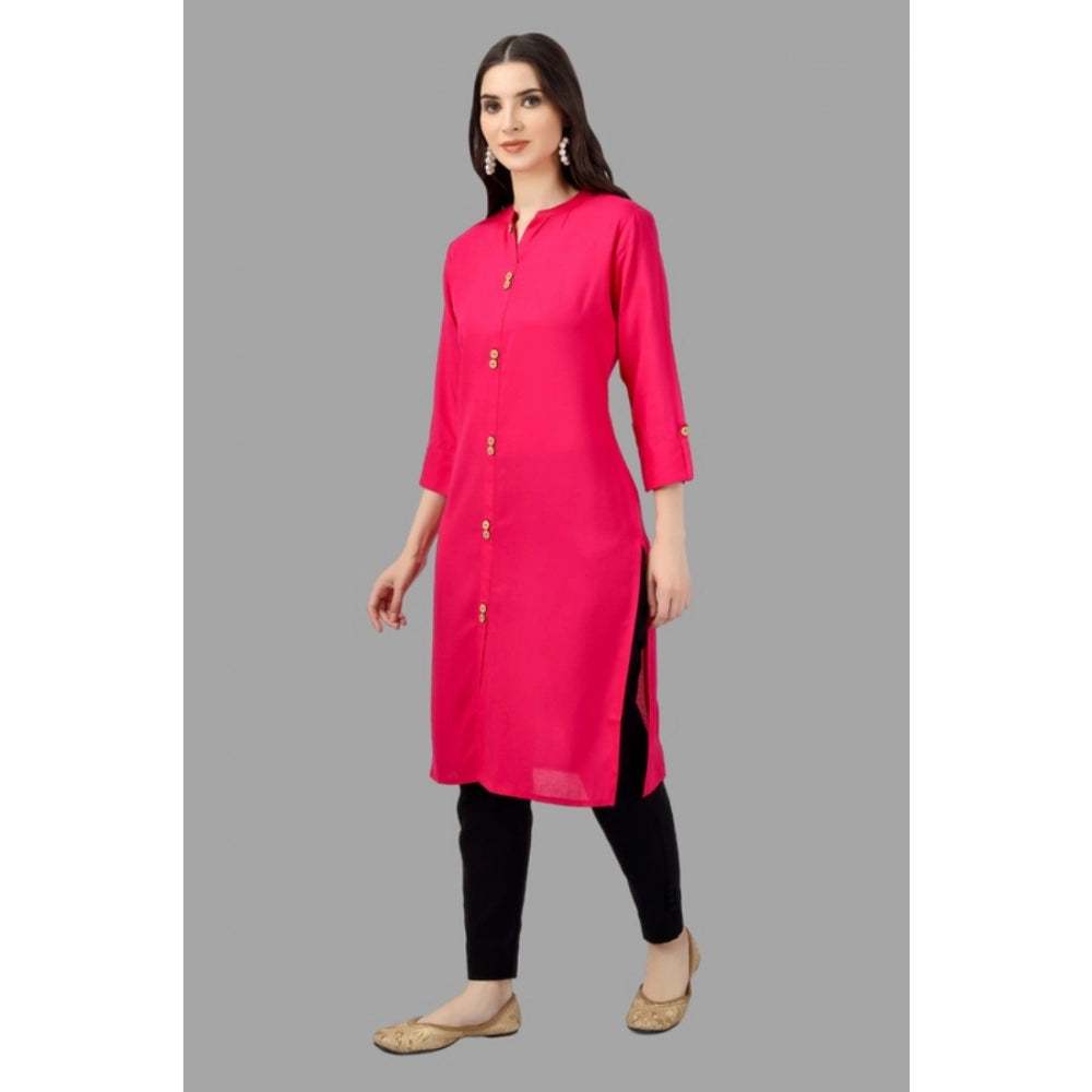 Generic Women's Solid Calf Length Rayon Kurti (Pink) - Noble Nook