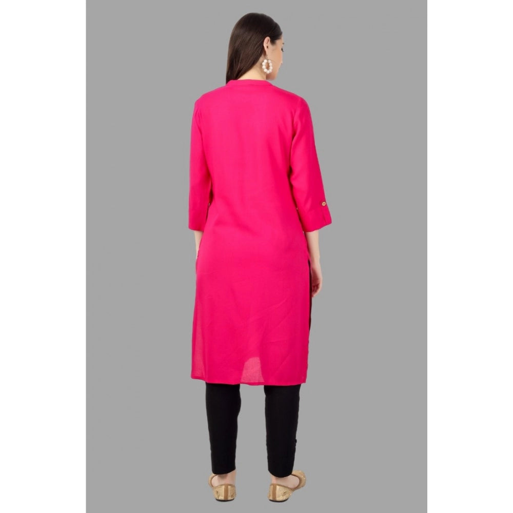 Generic Women's Solid Calf Length Rayon Kurti (Pink) - Noble Nook