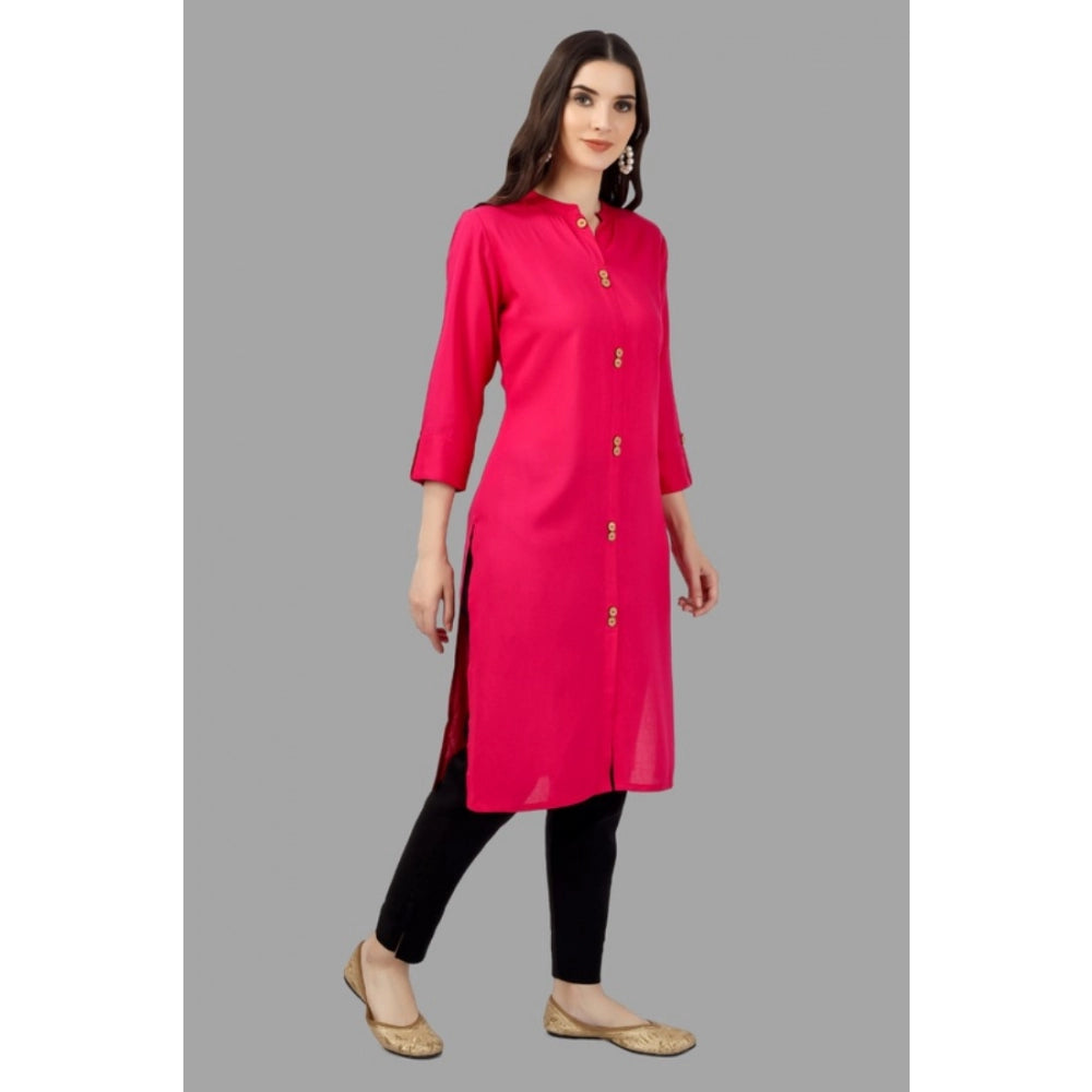 Generic Women's Solid Calf Length Rayon Kurti (Pink) - Noble Nook