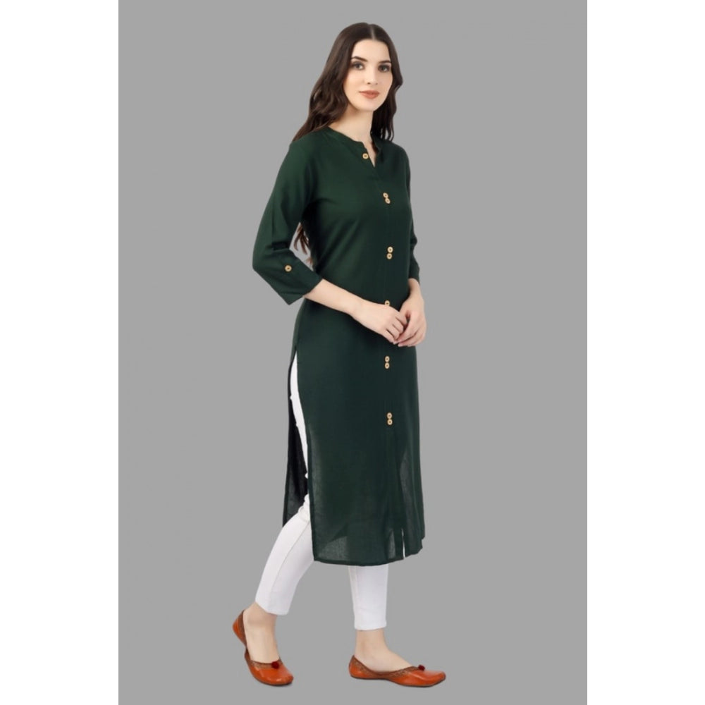 Generic Women's Solid Calf Length Rayon Kurti (Green) - Noble Nook