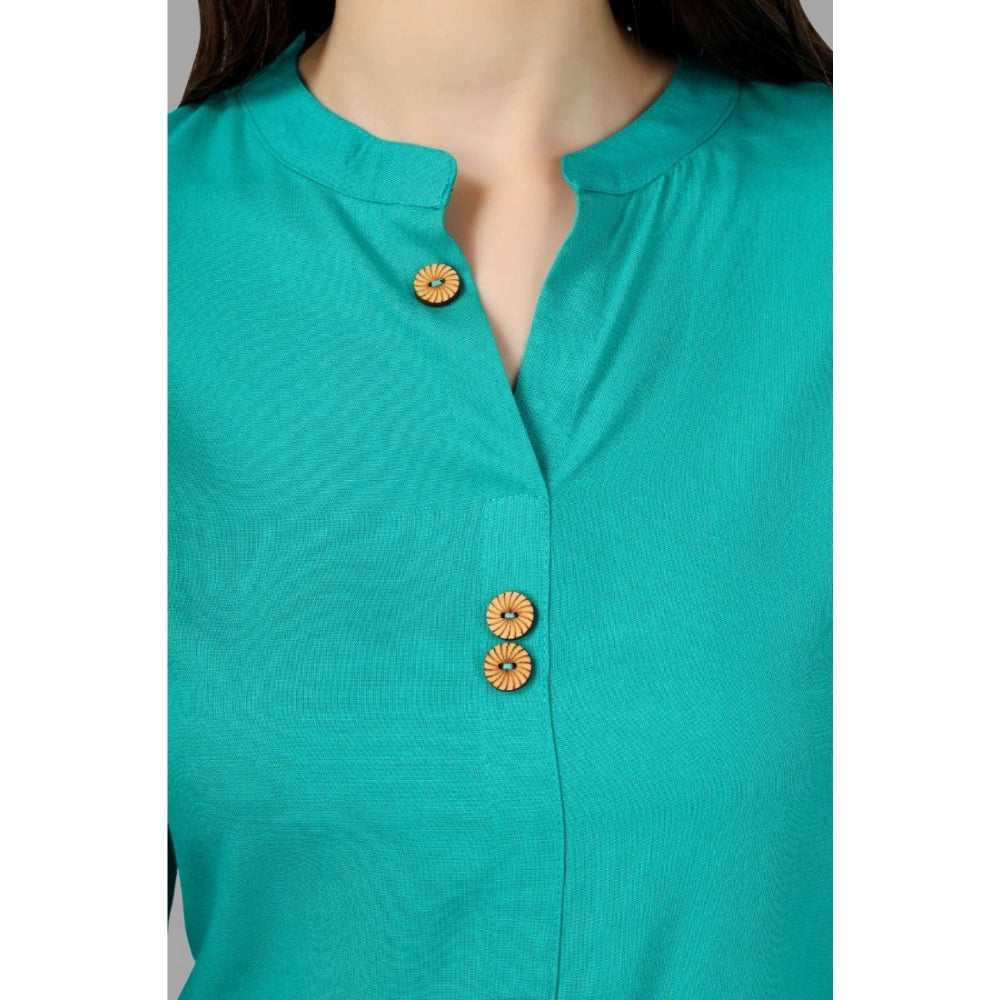 Generic Women's Solid Calf Length Rayon Kurti (Turquoise ) - Noble Nook