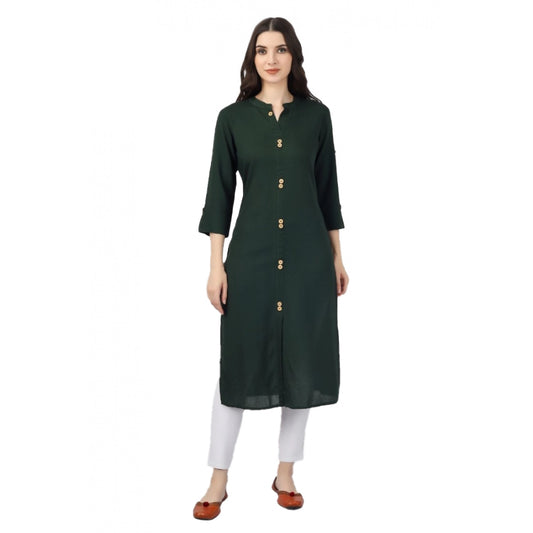 Generic Women's Solid Calf Length Rayon Kurti (Green) - Noble Nook