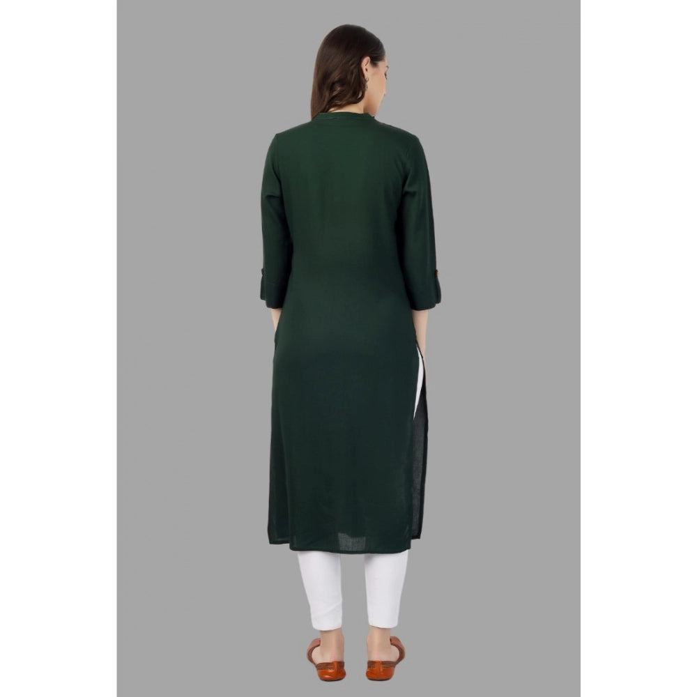 Generic Women's Solid Calf Length Rayon Kurti (Green) - Noble Nook