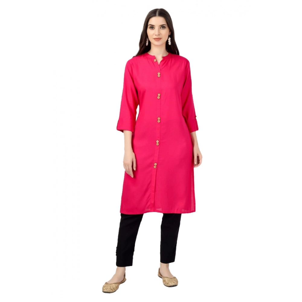 Generic Women's Solid Calf Length Rayon Kurti (Pink) - Noble Nook