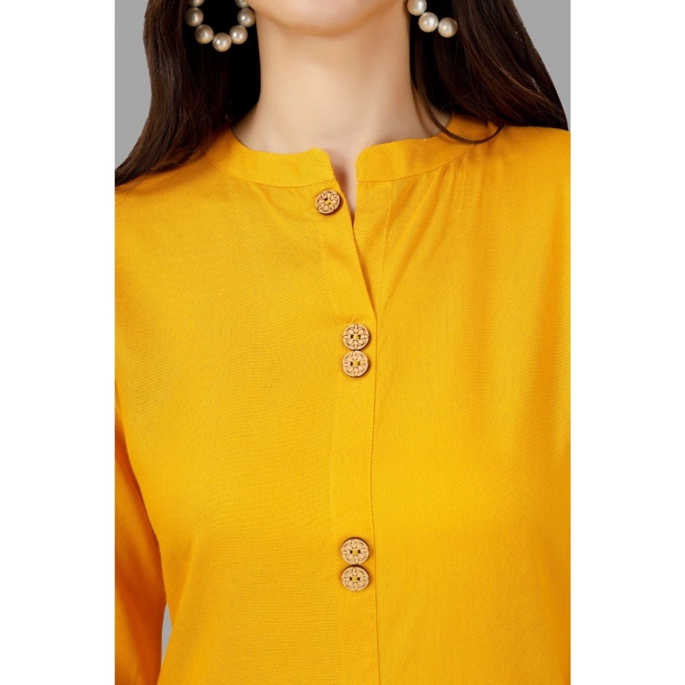 Generic Women's Solid Calf Length Rayon Kurti (Yellow) - Noble Nook