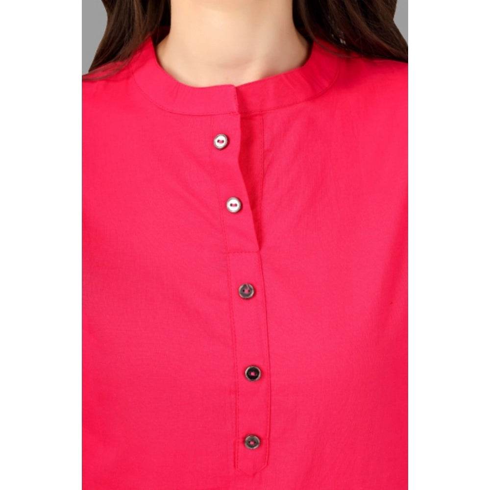 Generic Women's Solid Calf Length Cotton Kurti (Pink) - Noble Nook