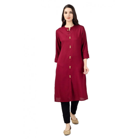 Generic Women's Solid Calf Length Rayon Kurti (Maroon) - Noble Nook