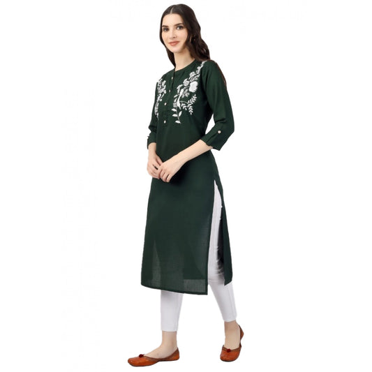 Generic Women's Embroidered Calf Length Rayon Kurti (Green) - Noble Nook