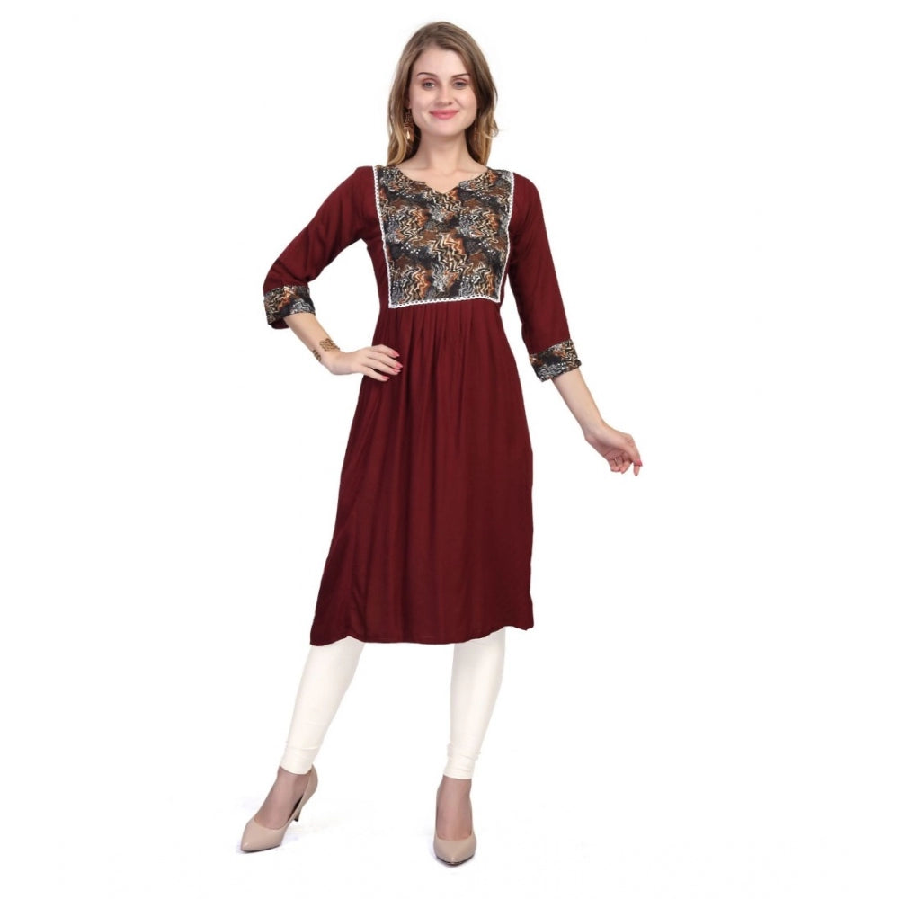 Generic Women's Casual 3/4 Sleeve Viscose Rayon Printed Kurti (Brown) - Noble Nook