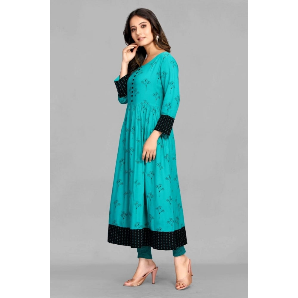 Generic Women's Casual 3/4 Sleeve Viscose Rayon Printed Kurti (Dark Green) - Noble Nook