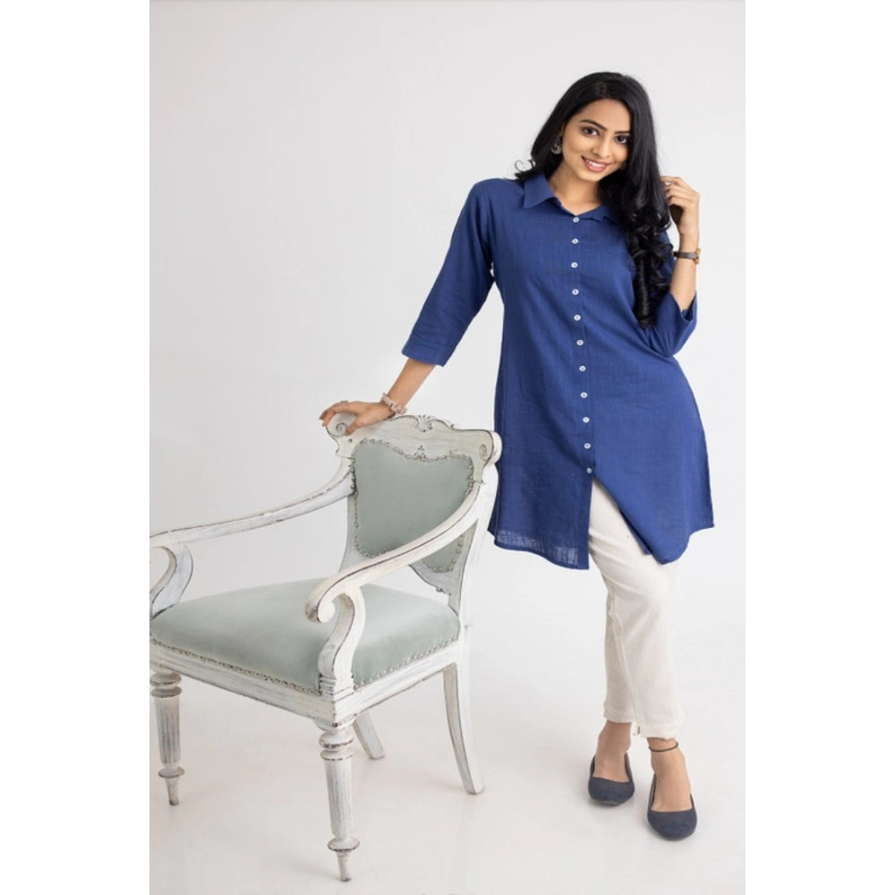 Generic Women's Casual 3/4 Sleeve Viscose Rayon Solid Kurti (Light Blue) - Noble Nook