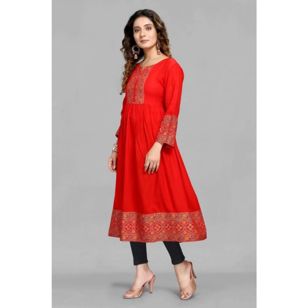 Generic Women's Casual 3/4 Sleeve Viscose Rayon Foil Printed Kurti (Red) - Noble Nook