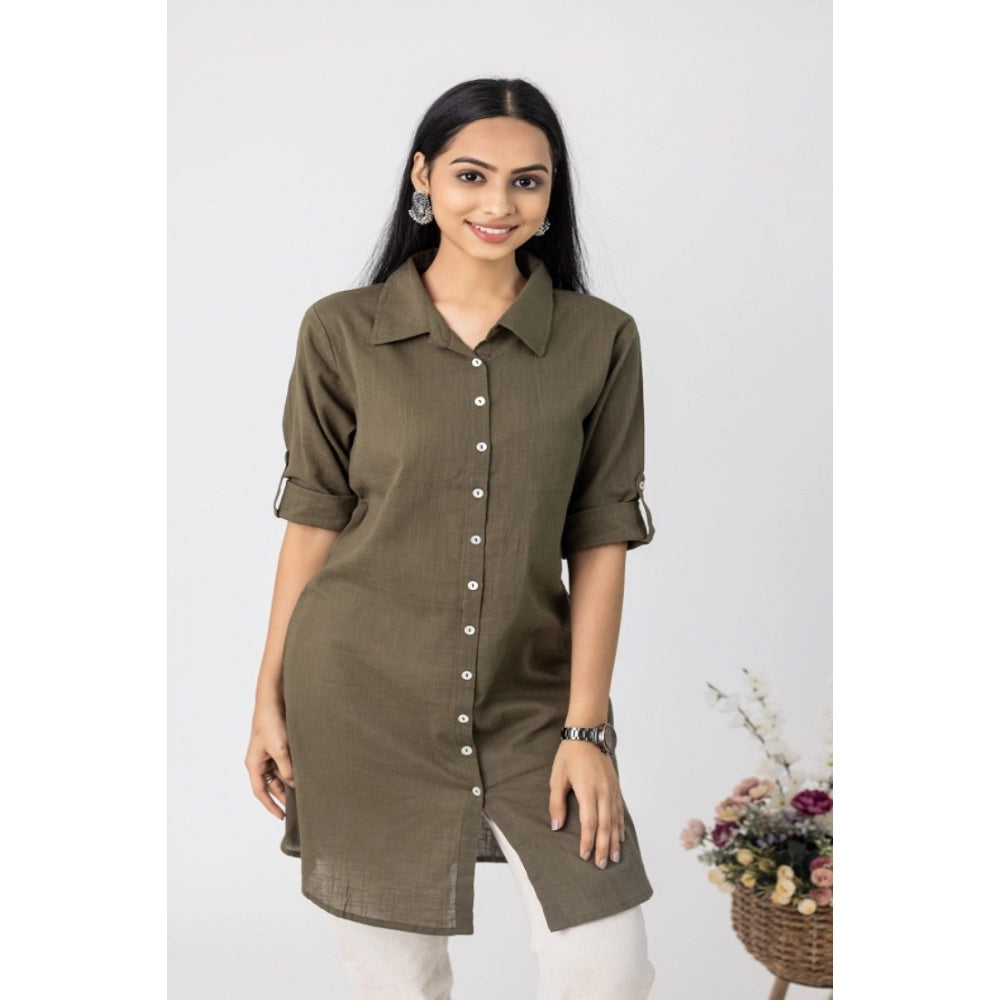 Generic Women's Casual 3/4 Sleeve Viscose Rayon Solid Kurti (Dark Green) - Noble Nook