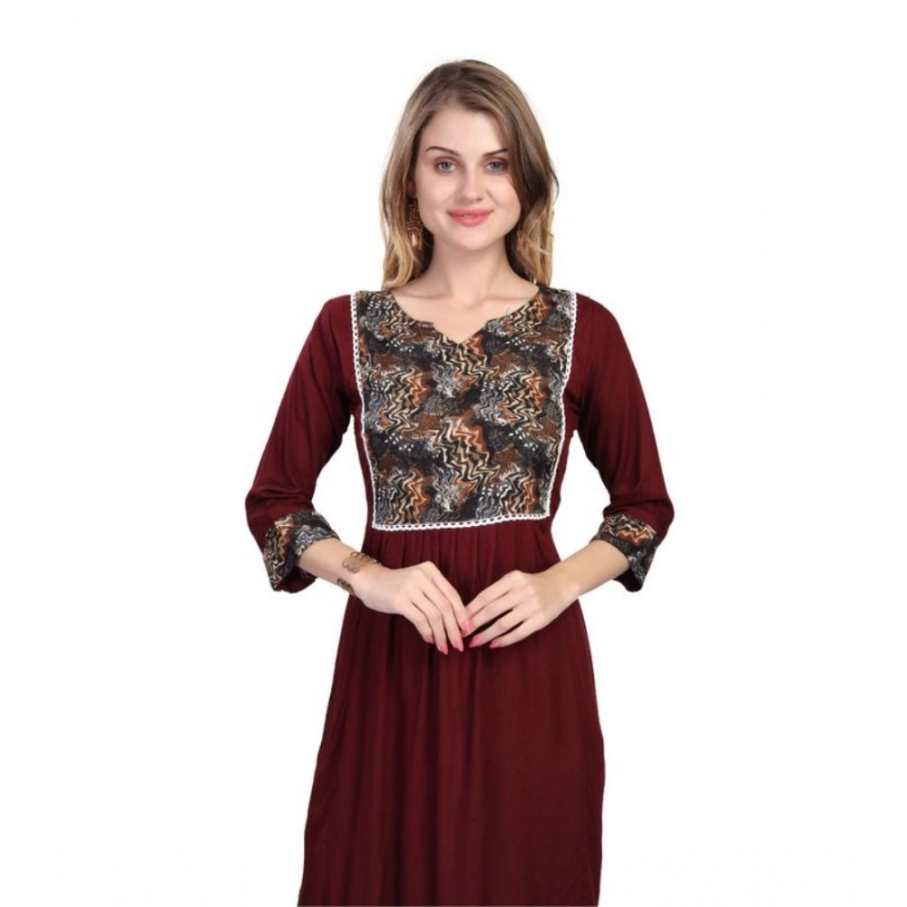 Generic Women's Casual 3/4 Sleeve Viscose Rayon Printed Kurti (Brown) - Noble Nook