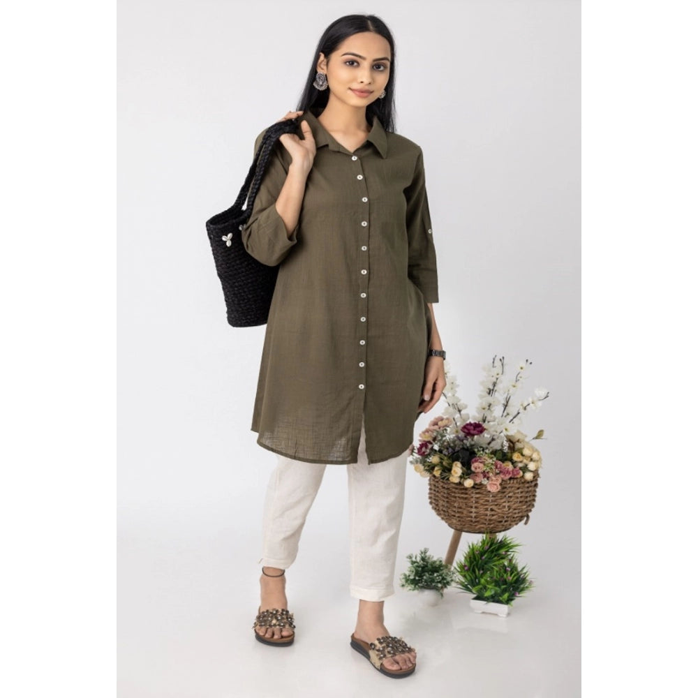 Generic Women's Casual 3/4 Sleeve Viscose Rayon Solid Kurti (Dark Green) - Noble Nook